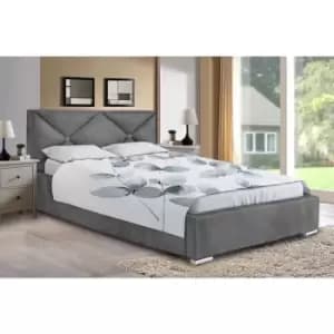 Mevena Upholstered Beds - Plush Velvet, Small Double Size Frame, Grey - Grey