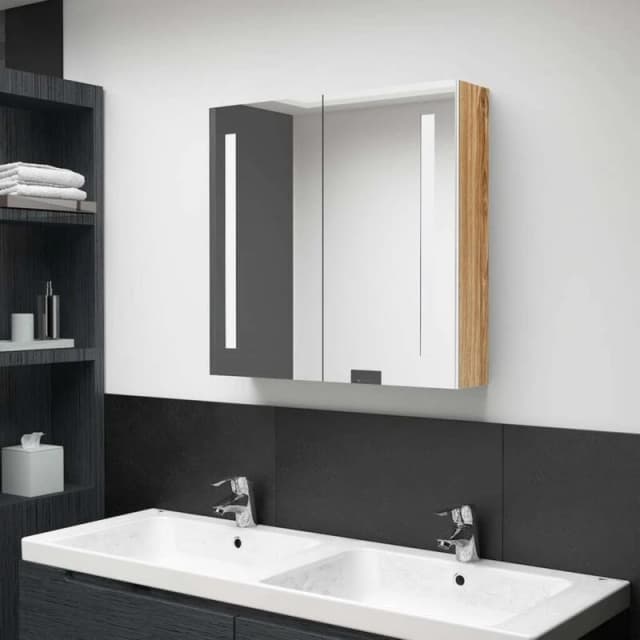 VIDAXL LED Bathroom Mirror Cabinet White and Oak 62x14x60cm Vidaxl 8720286332863
