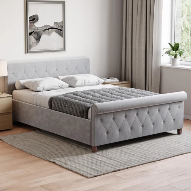 Lassic Vittorio King Size Bed & Mattress Set Light Grey Velv unisex King Size