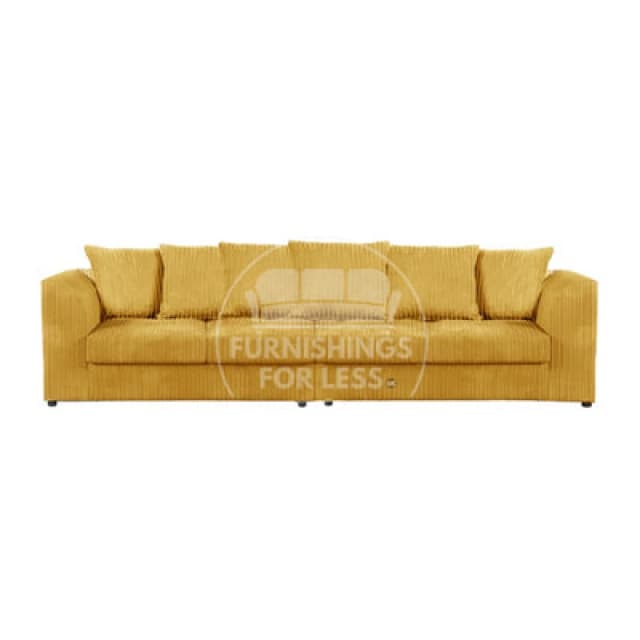 Furnishings For Less UK Luxor Long Fabric Jumbo Cord 4 Seater Sofa - Scatter Back Mustard