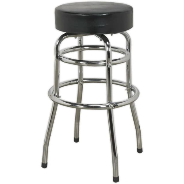 Loops Pneumatic Workshop Stool - Swivel Rotating Seat & Foot Rest - Chrome Plate Frame Multi