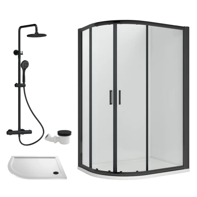 Balterley Offset Left Quadrant Tray Round Shower Waste White Black 1000x 800mm White Unisex