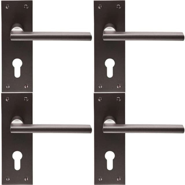 Loops 4x PAIR Straight Bar Handle on Slim Euro Lock Backplate 150 x 50mm Matt Bronze Multi