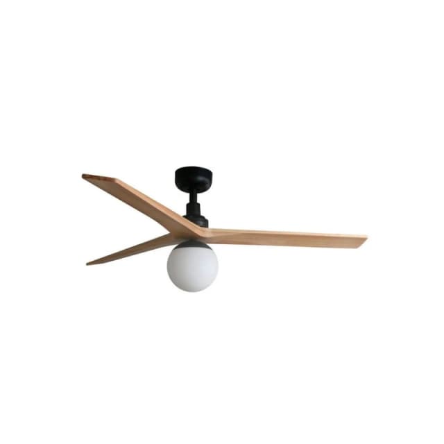 Klim Medium Black, Light Oak Wood Ceiling Fan DC E27 6 Speed