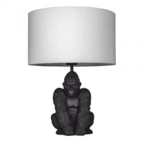 King Gorilla Table Lamp in Black with White Reni Shade