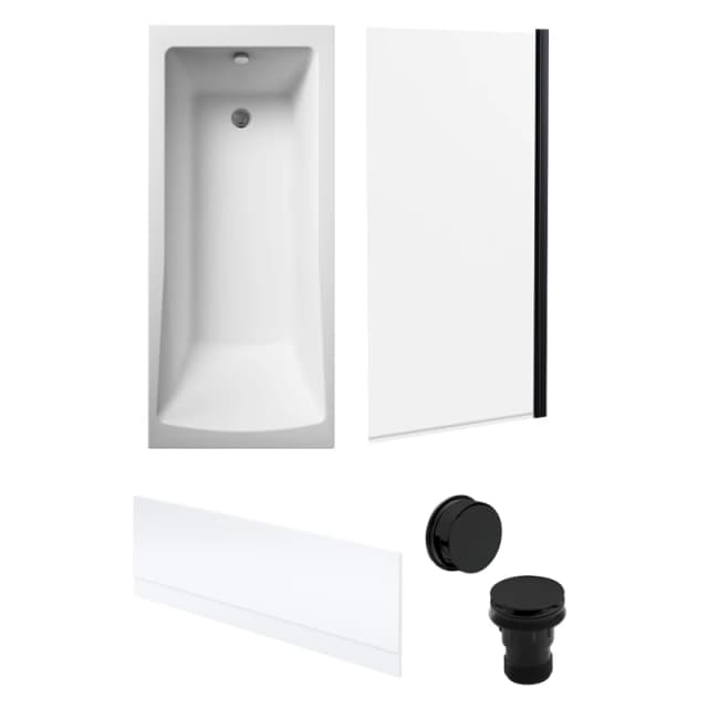 Balterley Square Bath, Black Screen, Front Panel and Black Waste -1700x700mm Black