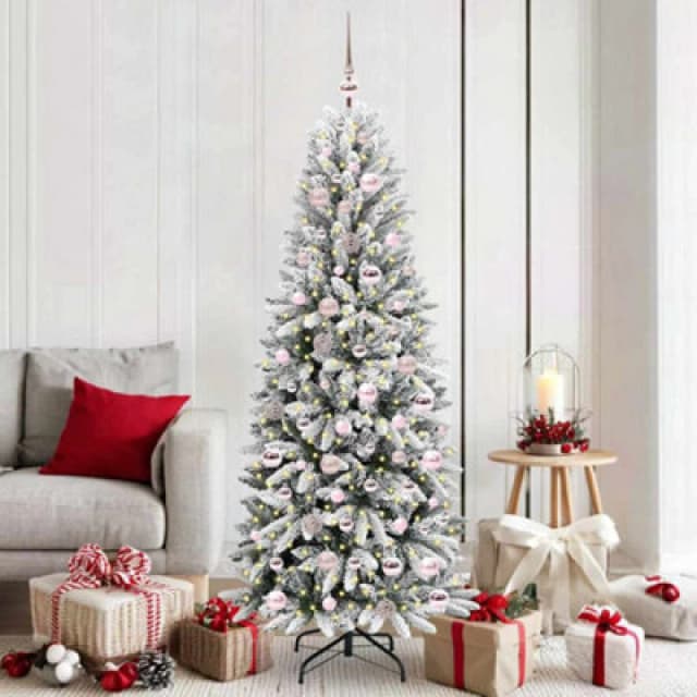 vidaXL Artificial Christmas Tree with 300 LEDs, Pink Balls White 73 x 73 x 180 cm, White 3396047