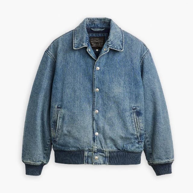 Denim Lined Bomber Jacket with Button Fastening