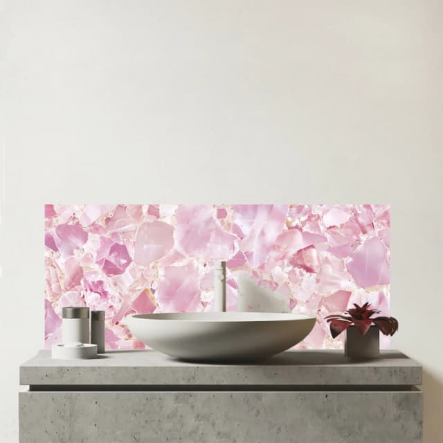 Warren Reed - Designer Light Pink Quartz Effect Glass Bathroom Splashback Pink Unisex