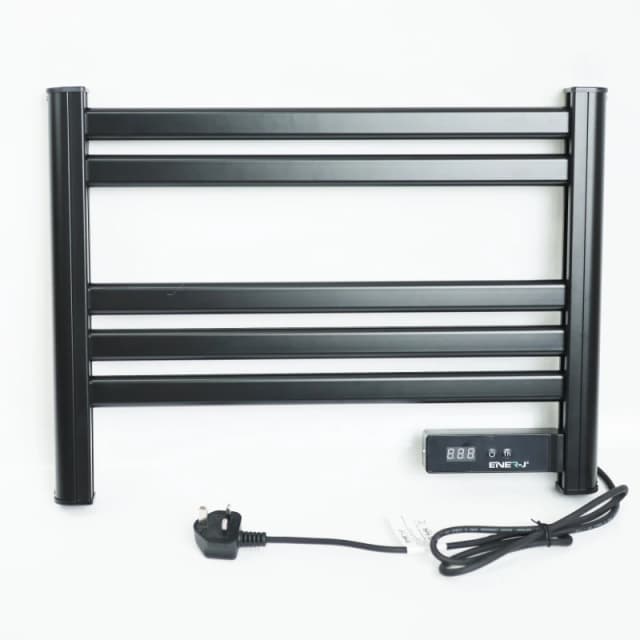 ENER-J Infrared Heating Towel Rail LC Screen with BS plug 1.2 m for Bathroom IP24 Black in Jet Black Jet Black Unisex