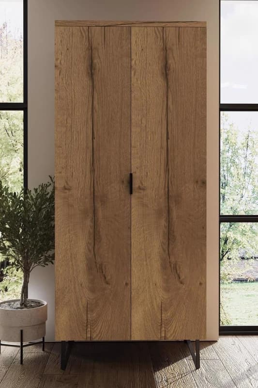 FWStyle Fisso 2 Door Cracked Oak Double Wardrobe Brown