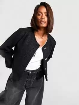 Boohoo Textured Jacket - Black, Size 10, Women