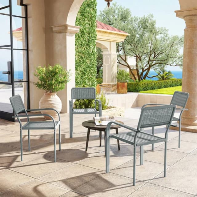 OUTSUNNY Garden Chairs Set of 4, Stackable & Rattan Effect, Light Grey Light Grey Unisex
