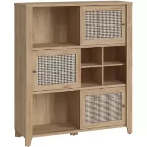 Cestino 3 Door Cabinet in Jackson Hickory Oak and Rattan Effect