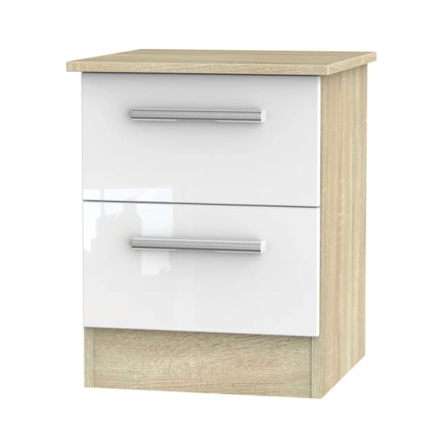 Trent 2 Drawer Bedside Cabinet In White & Bardolino Oak (Ready Assembled)
