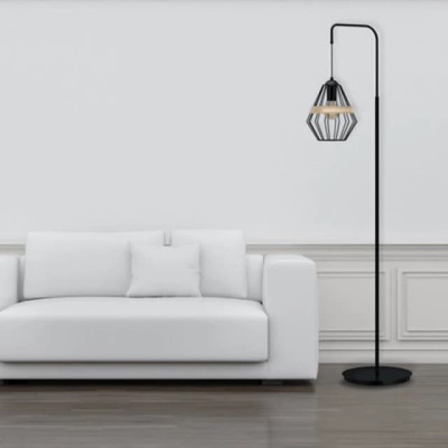 Milagro Cliff Floor Lamp Hand Made Matt Black Natural Wood Black unisex