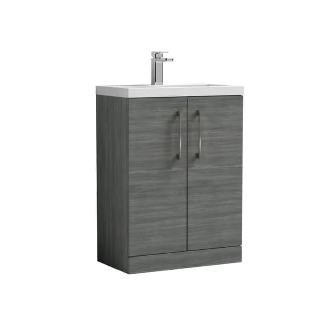 Balterley Bathroom Vanity Basin Unit, Brushed Pewter Handles, 600mm, Wood Grey Grey Unisex