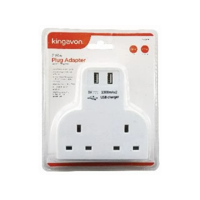 Kingavon 2 Way Plug Adapter With 2 USB Ports BB-PA096