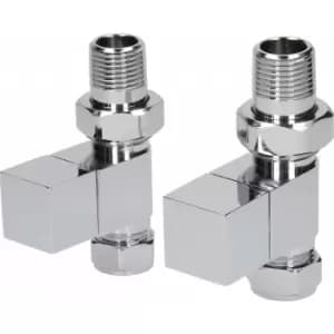 Pair Cube Square Modern Chrome Radiator Towel Rail Valves Straight Valves 15mm