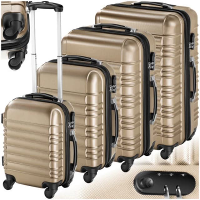 Tectake Suitcase Set Of 4 Abs Hard Shell Luggage Travel Trolley 4 Wheel Lightweight Telescopic Handle - Champagne