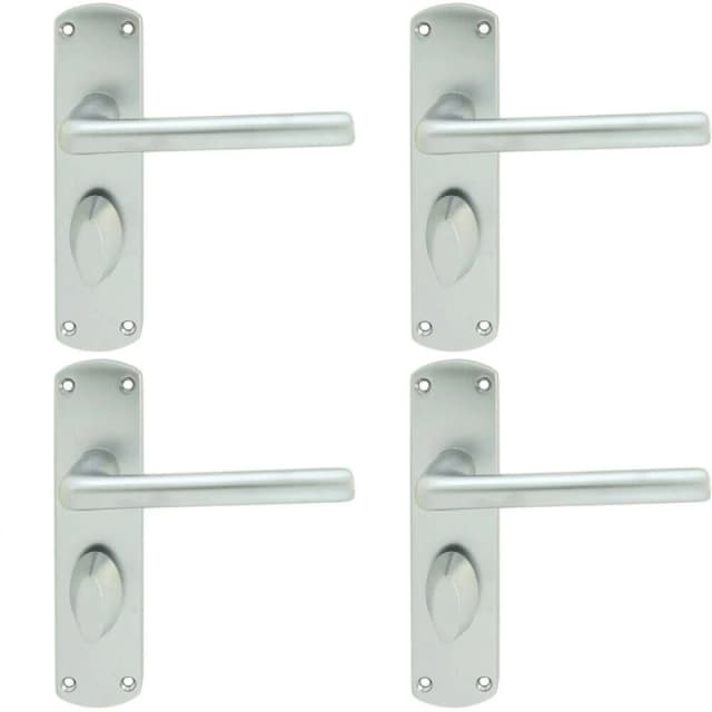 Loops 4x Rounded Straight Bar Handle on Bathroom Backplate 170 x 42mm Satin Chrome Multi