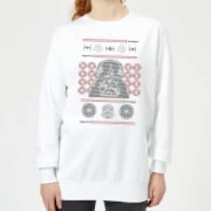 Star Wars Darth Vader Face Knit Womens Christmas Sweatshirt - White - 3XL