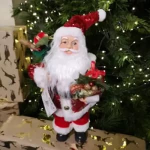 30cm Luxury Traditional Standing Red Sequin Santa with Sack Christmas Decoration