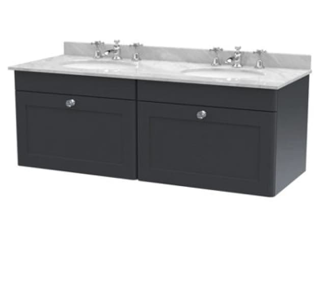 nuie 1200mm Wall Hung 2 Drawer Vanity & Marble Top - Soft Black CLC1494GR6