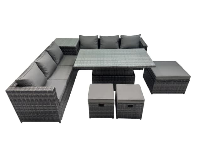 Fimous 9 Seater Outdoor Garden Rattan Furniture Set with 3 Stools Side Table in Dark Grey Dark Grey Unisex