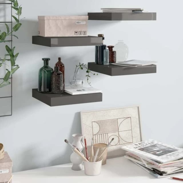 VIDAXL Floating Wall Shelves 4 pcs High Gloss Grey 23x23.5x3.8cm MDF vidaXL 8720286074145