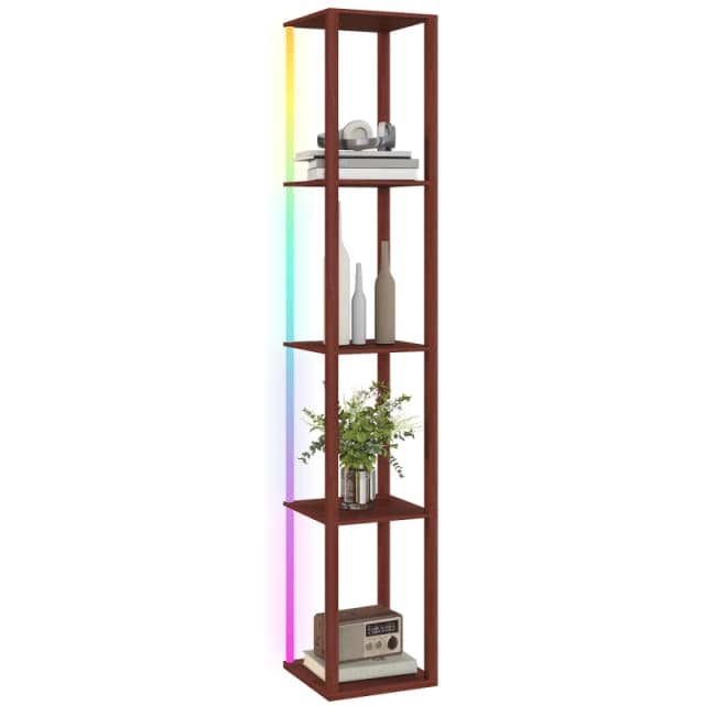 HOMCOM RGB LED Floor Lamp with Shelves and Remote Control for Bedroom, Brown, Brown B31-553V70BN