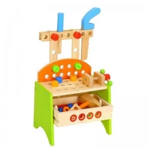 Wooden Work Bench with Tray and Tools