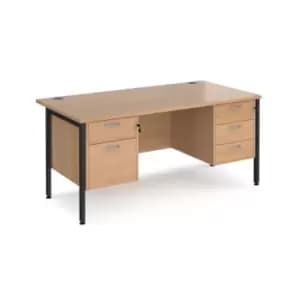 Office Desk Rectangular Desk 1600mm With Double Pedestal Beech Top With Black Frame 800mm Depth Maestro 25 MH16P23KB