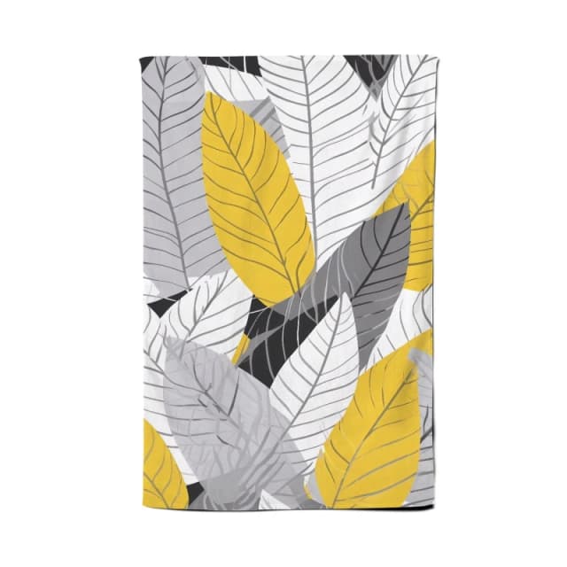Warren Reed - Designer Yellow Grey Feather Leaves Tea Towel Yellow Unisex