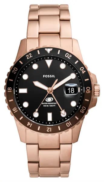 Fossil FS6027 Blue (42mm) Black Dial / Rose Gold-Tone Watch