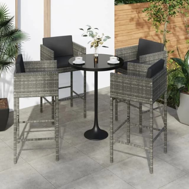 VIDAXL Bar Stools 4 pcs with Cushions Grey Poly Rattan Vidaxl 8720286638378