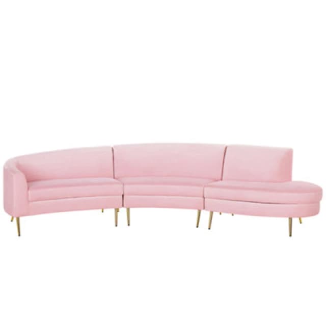 Beliani Curved Sofa 4 Seater Moss Velvet Pink