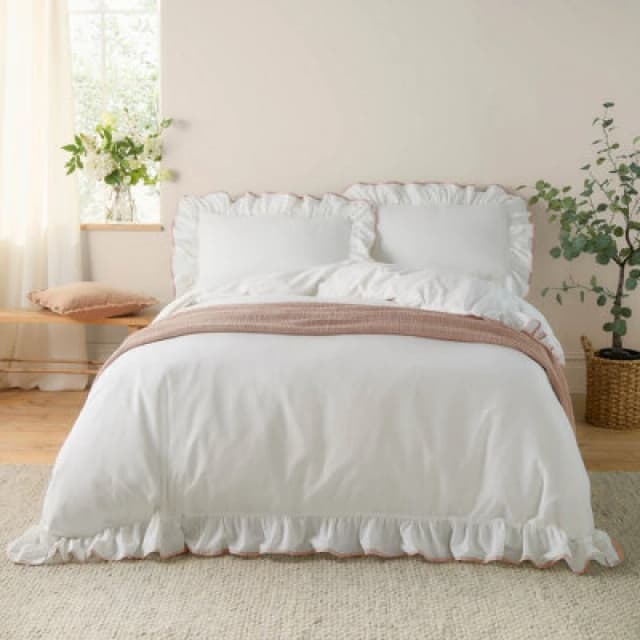 Wylder Nature Blousey Cotton Ruffle Duvet Set, Double, Pink