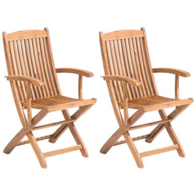 Beliani Set Of 2 Garden Chairs Maui Acacia Wood Light Brown