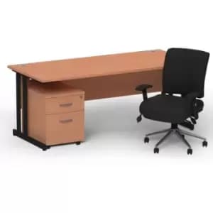 Impulse 1600/800 Black Cant Desk Beech + 2 Dr Mobile Ped & Chiro Med Back Black W/Arms