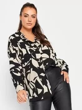 Yours Oversized Shirt Brown Mono Abstract, Black, Size 14, Women