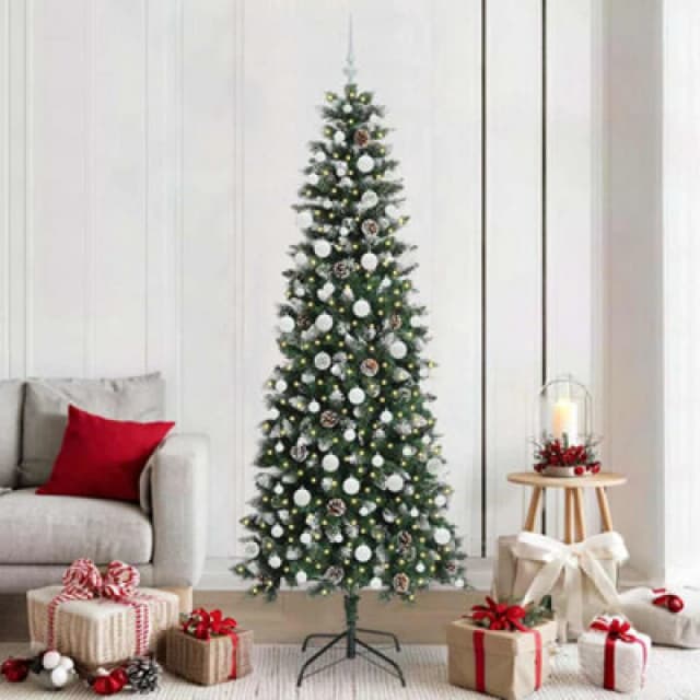 vidaXL Artificial Christmas Tree with 300 LEDs, White Balls Green 86 x 86 x 210 cm, Green 3395835