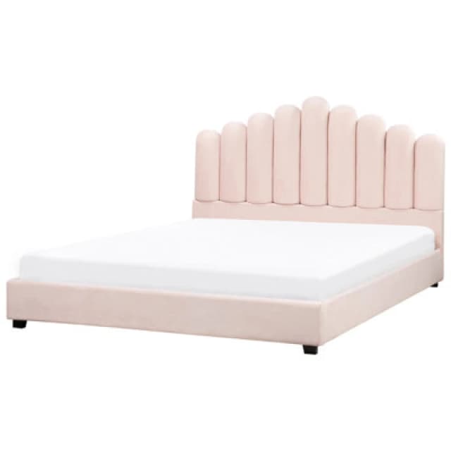 Beliani Bed Velvet Vincennes 180 X 200 Cm (Eu Super King) Pastel Pink