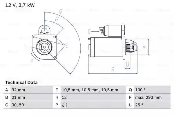 Bosch 0986010950 Starter Motor 1095 12 V 2,7 kW Output BOSCHSTARTER-0986010950
