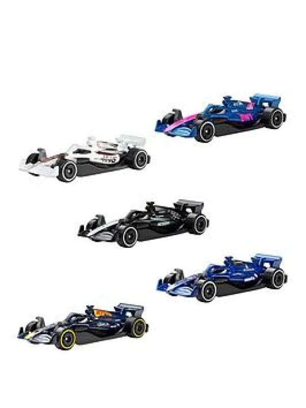 Hot Wheels 1:64 Scale 5-Pack Formula 1 Die-Cast Toy Cars Set of 5 Officially Licensed Collectible F1 Race Cars for Play or Display JLN11