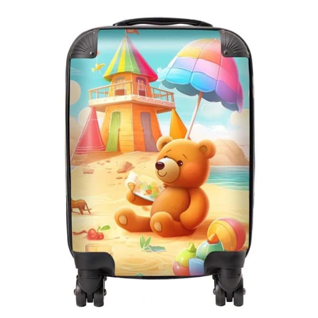 Warren Reed - Designer Bear On A Beach Holiday Suitcase in Yellow Size: Large Yellow Unisex Large