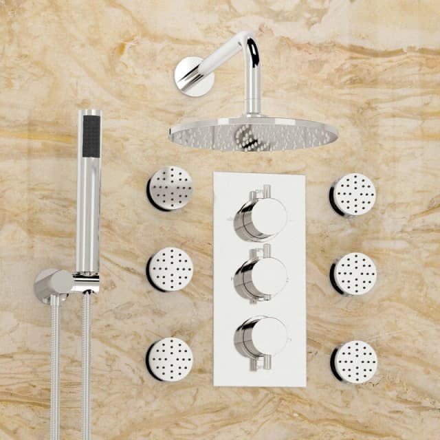 Nes Home Flora 3 Dial 3 Way Round Shower Head, Handset & Body Jets Set in Silver Silver Unisex