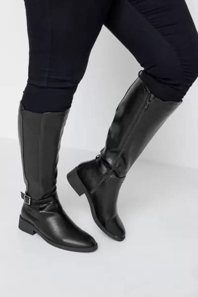 Wide & Extra Wide Fit Faux Leather Buckle Knee High Boots