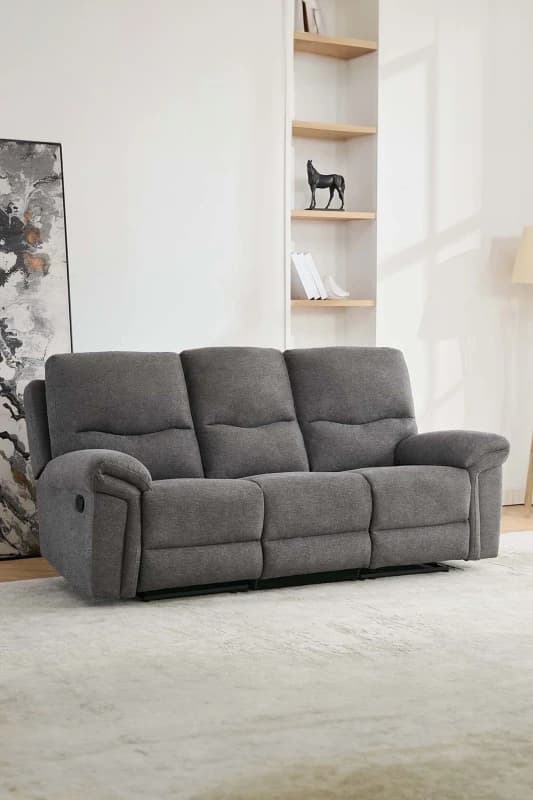 More4Homes Fosse 3 Seater Manual Recliner Fabric Modern Living Sofa Dark Grey