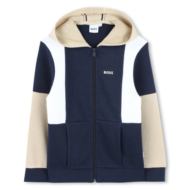 Boss Kids Colour Block Zip Hoodie Navy 849 male 6 Yrs